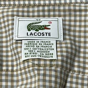 Lacoste Dress Shirt Men's Size 40 Made in FRANCE Plaid Green/Brown 100% Cotton